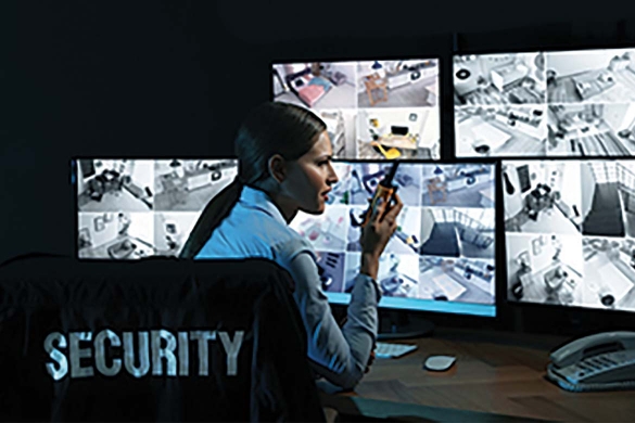 Security officer in front of multiple screens